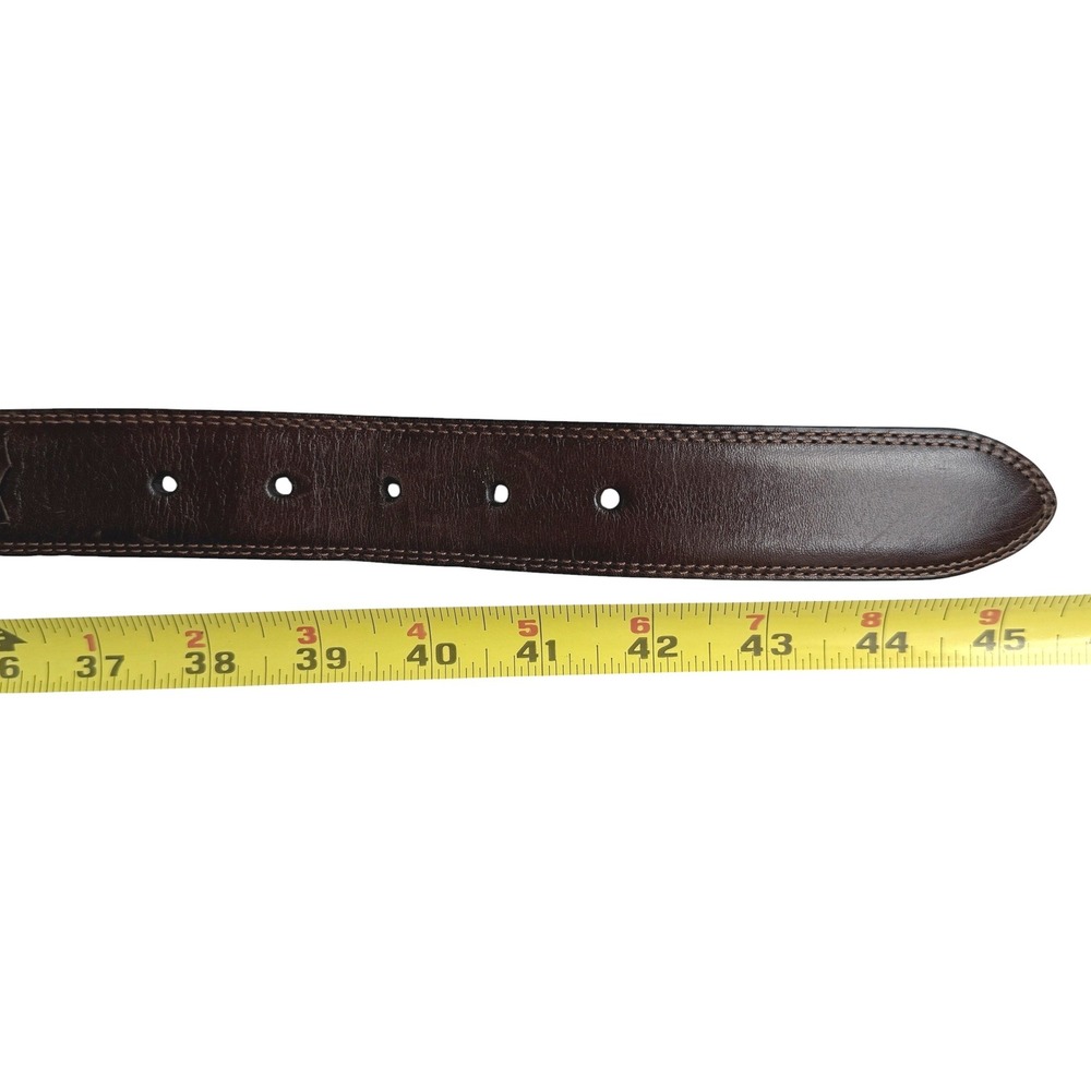 Cole Haan Leather Belt Mens 38 Brown Textured Silver Buckle Old Money Preppy - Picture 9 of 16